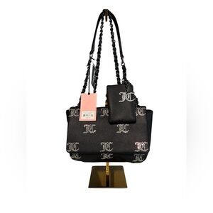 Juicy Couture Black Taking The Lead Crossbody Bag with Monogram rhinestones